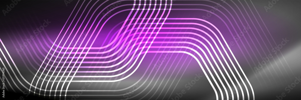 Shiny neon lines, stripes and waves, technology abstract background. Trendy abstract layout template for business or technology presentation, internet poster or web brochure cover, wallpaper Shiny neon lines, stripes and waves, technology abstract background. Trendy abstract layout template for business or technology presentation, internet poster or web brochure cover, wallpaper