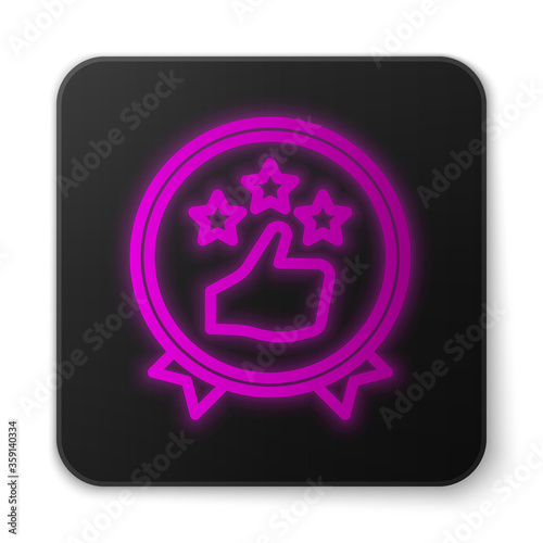 Glowing neon line Consumer or customer product rating icon isolated on white background. Black square button. Vector Illustration