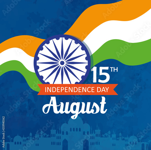 indian happy independence day, celebration 15 august, with ashoka wheel decoration vector illustration design