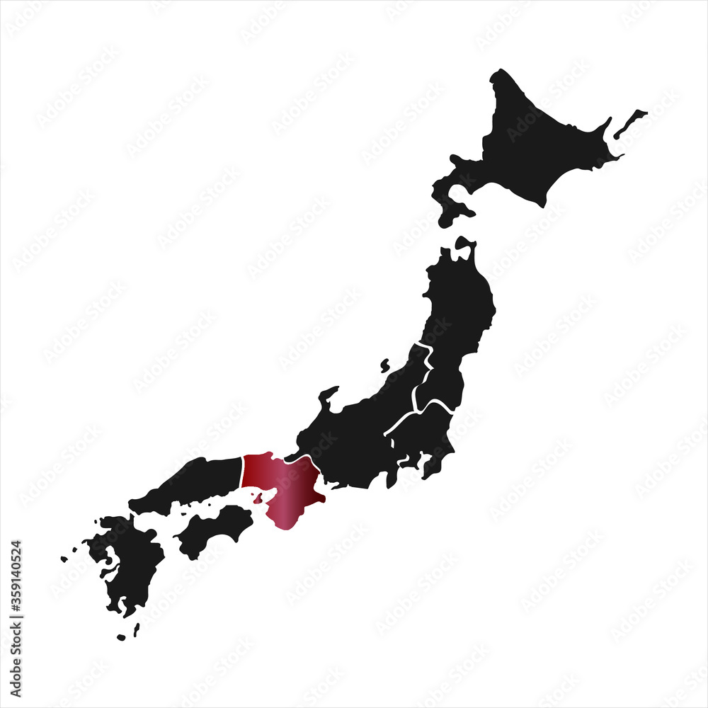 Fototapeta Vector Illustration of japan map each region prefecture Kansai, red mark with white background