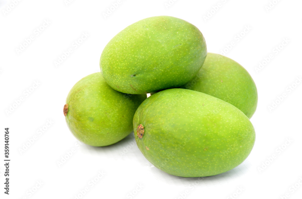 bunch the green mango isolated on white background