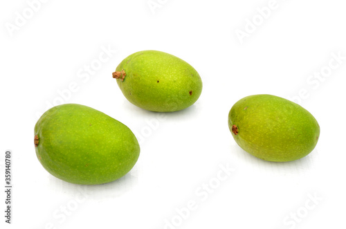 the green mango isolated on white background.