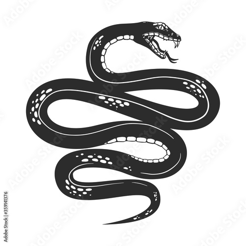 illustration of snake in tattoo style. Design element for logo, emblem, sign, poster, card, banner. Vector illustration