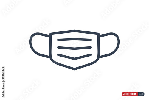 Protective Mask Icon. Blue Linear Shield Style isolated on White Background. Mouth Guard for Corona Virus Protection Resources. Flat Line Vector Icon Design Template Element.