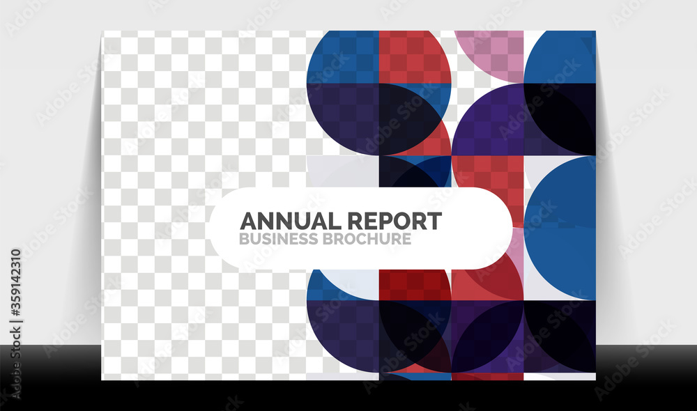 Horizontal A4 business flyer annual report template, circles and triangle style shapes modern geometric design for brochure layout, magazine or booklet Horizontal A4 business flyer annual report template, circles and triangle style shapes modern geometric design for brochure layout, magazine or booklet