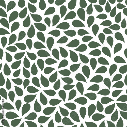 Green leaves pattern for organic and healthy food packaging, natural eco cosmetics and vegan products. Vector seamless pattern and abstract background on white .