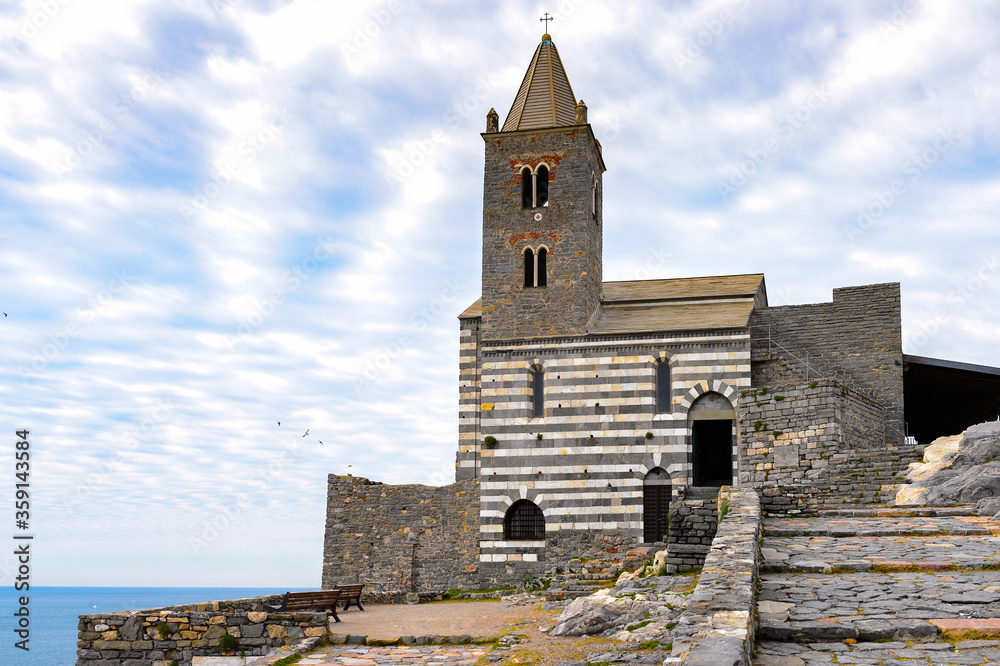 It's Church of St. Peter in Porto Venere, Italy. Porto Venere and the villages of Cinque Terre are the UNESCO World Heritage Site.