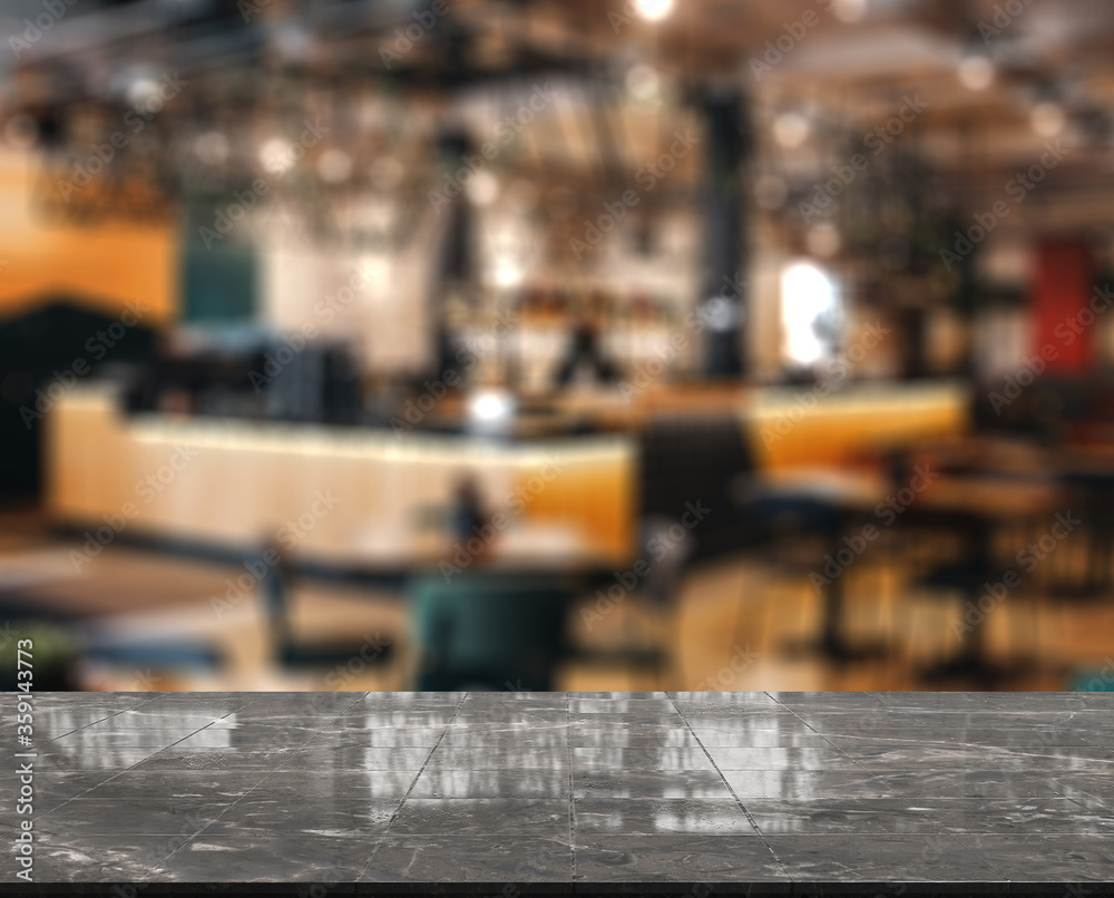 table top with blur of people in coffee shop background.For montage product display or design key visual layout