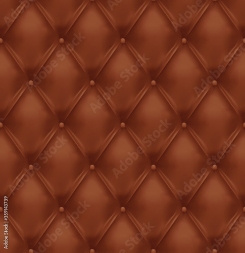 Brown buttoned leather upholstery background - eps10 vector. Camel colored capitone leather surface. Seamless vector illustartion.