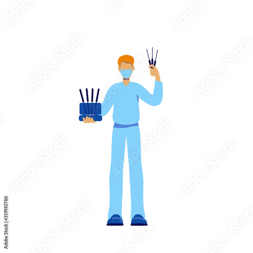 Acupuncture doctor flat color vector faceless character