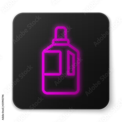 Glowing neon line Fabric softener icon isolated on white background. Liquid laundry detergent, conditioner, cleaning agent, bleach. Black square button. Vector Illustration