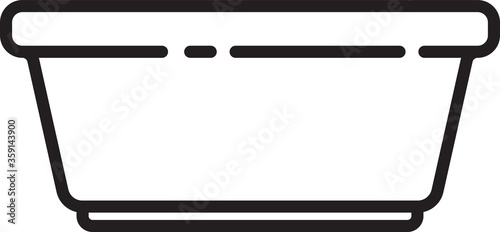 Black line Plastic basin icon isolated on white background. Bowl with water. Washing clothes, cleaning equipment.  Vector Illustration