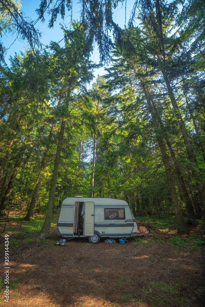 motor home in the forest