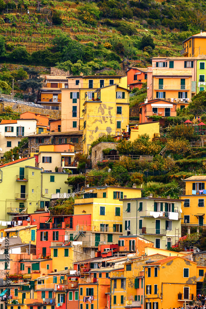 It's Beautiful look of Riomaggiore, a village in province of La Spezia, Liguria, Italy. It's one of the lands of Cinque Terre, UNESCO World Heritage Site