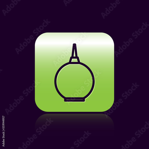 Black line Enema icon isolated on black background. Enema with a plastic tip. Medical pear. Green square button. Vector Illustration