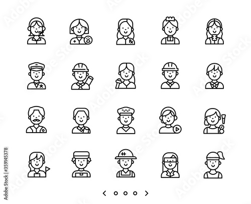 people occupation line icons set