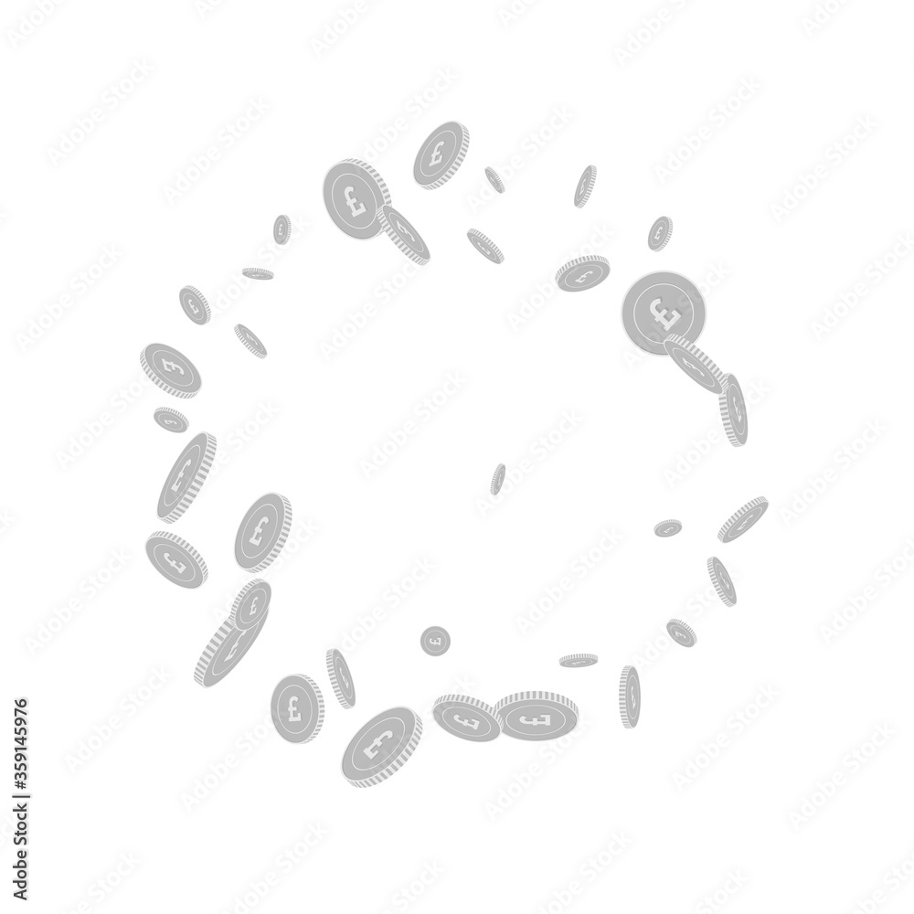 British pound coins falling. Scattered black and w British pound coins falling. Scattered black and w