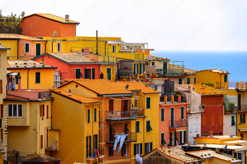 It's Architecture of Manarola (Manaea), a small town in province of La Spezia, Liguria, Italy. It's one of the lands of Cinque Terre, UNESCO World Heritage Site