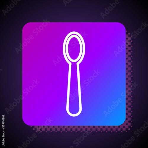 White line Disposable plastic spoon icon isolated on black background. Square color button. Vector Illustration.