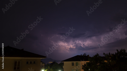 lightning strikes during a thunderstorm on Leman lake