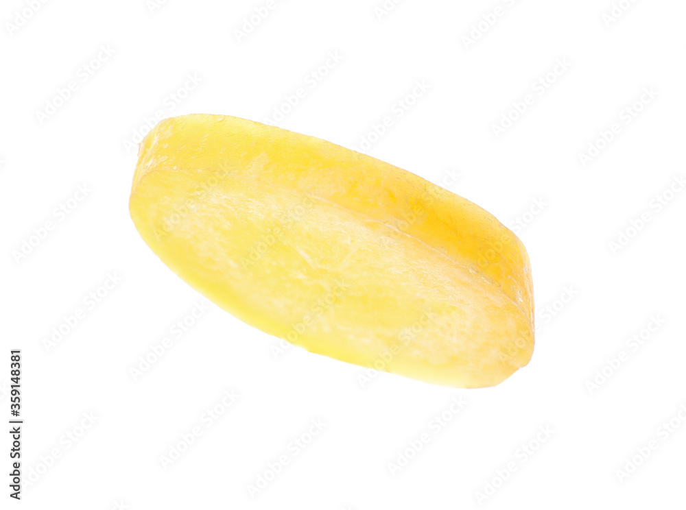 Slice of raw yellow carrot isolated on white