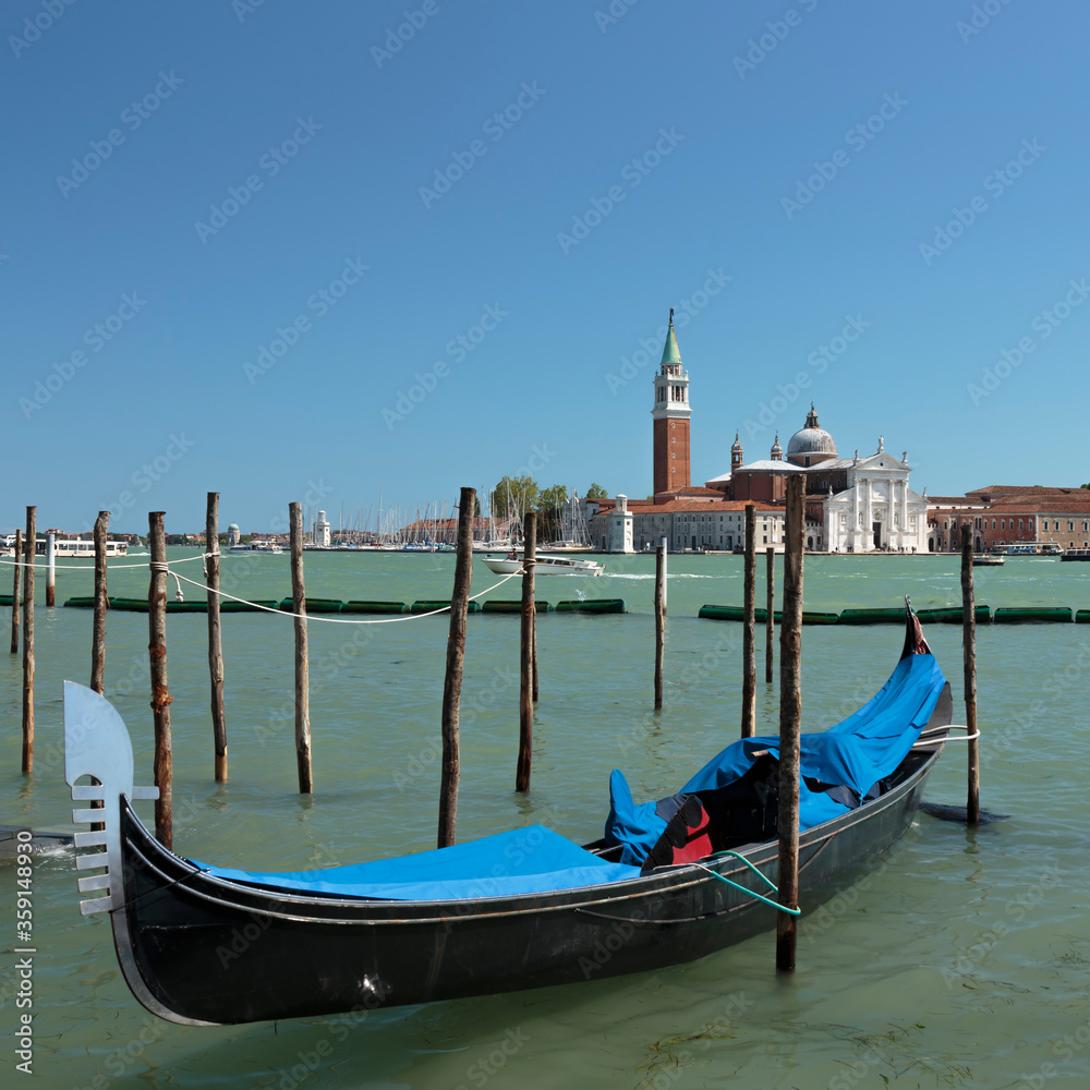 A gondola with the Church of San Giorgio Maggiore in the background, Venice, Italy
