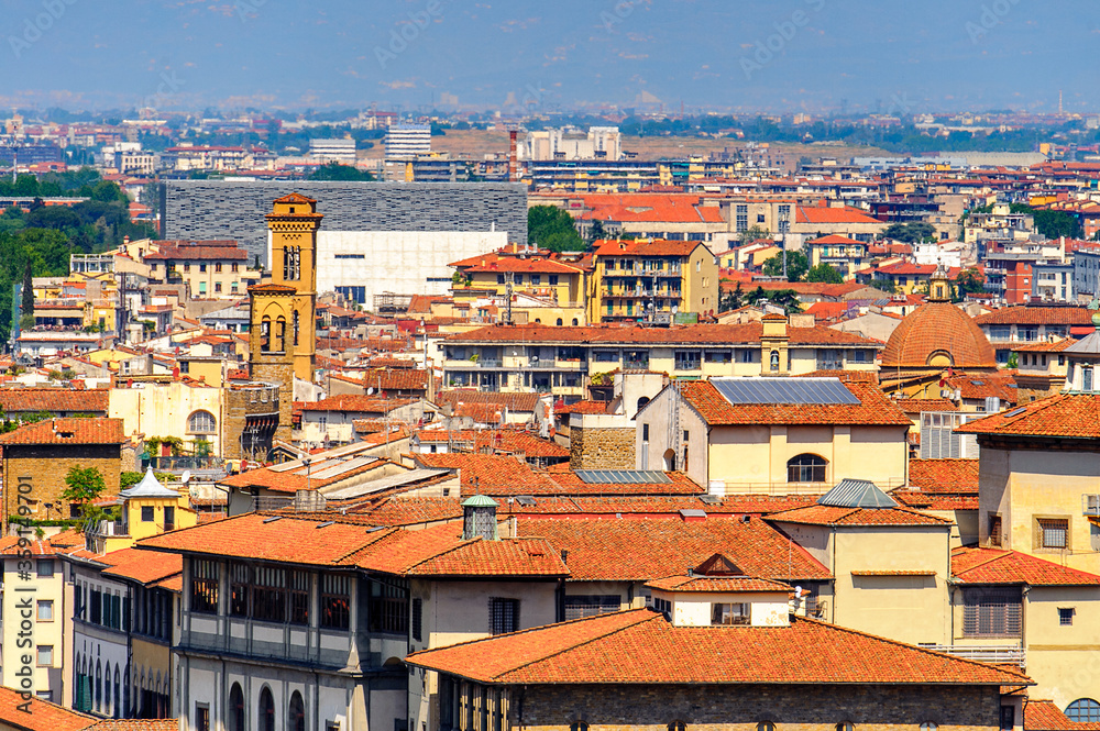 It's View from the Michelangelo square on the Historic Centre of Florence, Italy. UNESCO World Heriage.