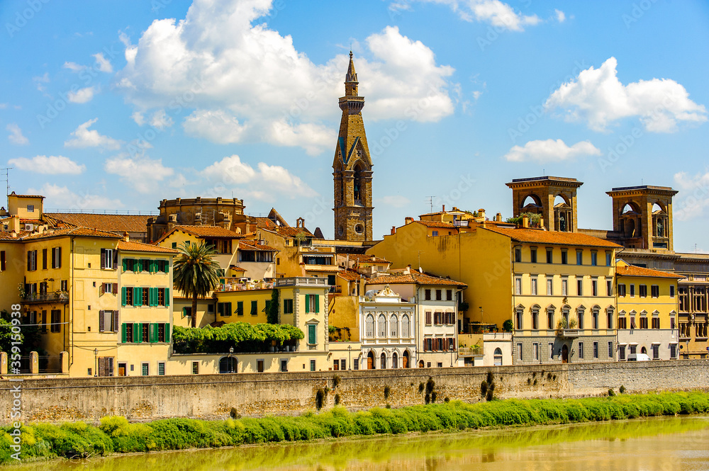 It's Coast of the River Arno at the Historic Centre of Florence, Italy. UNESCO World Heriage.