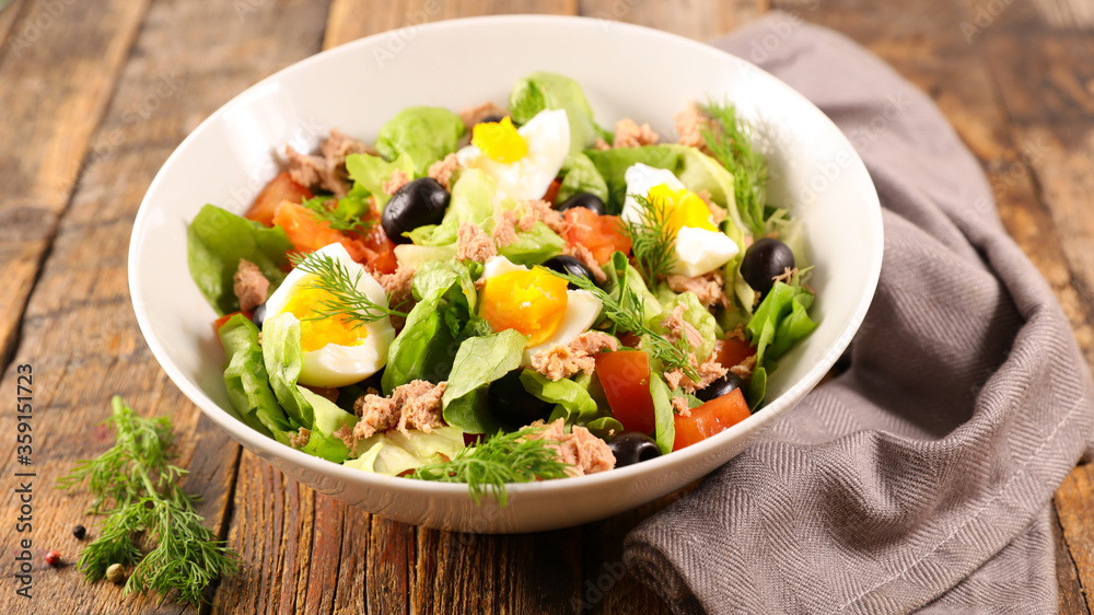 vegetable salad with egg, tomato, tuna and olive vegetable salad with egg, tomato, tuna and olive