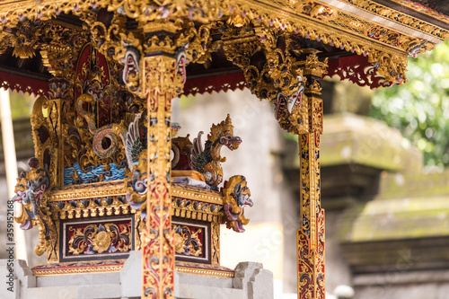 Bali, Indonesia - February, 2020: Holy spring water in temple pura Tirtha Empul inTampak, one of Bali's most important temples, Indonesia photo