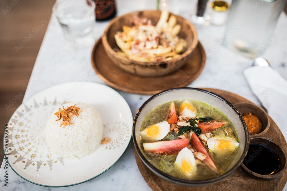 Delicious food in a restaurant on Bali, Indonesia Delicious food in a restaurant on Bali, Indonesia