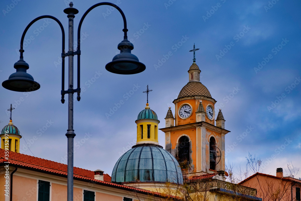 Bell tower and dome of the church of San Terenzo di Lerici Liguria Italy
