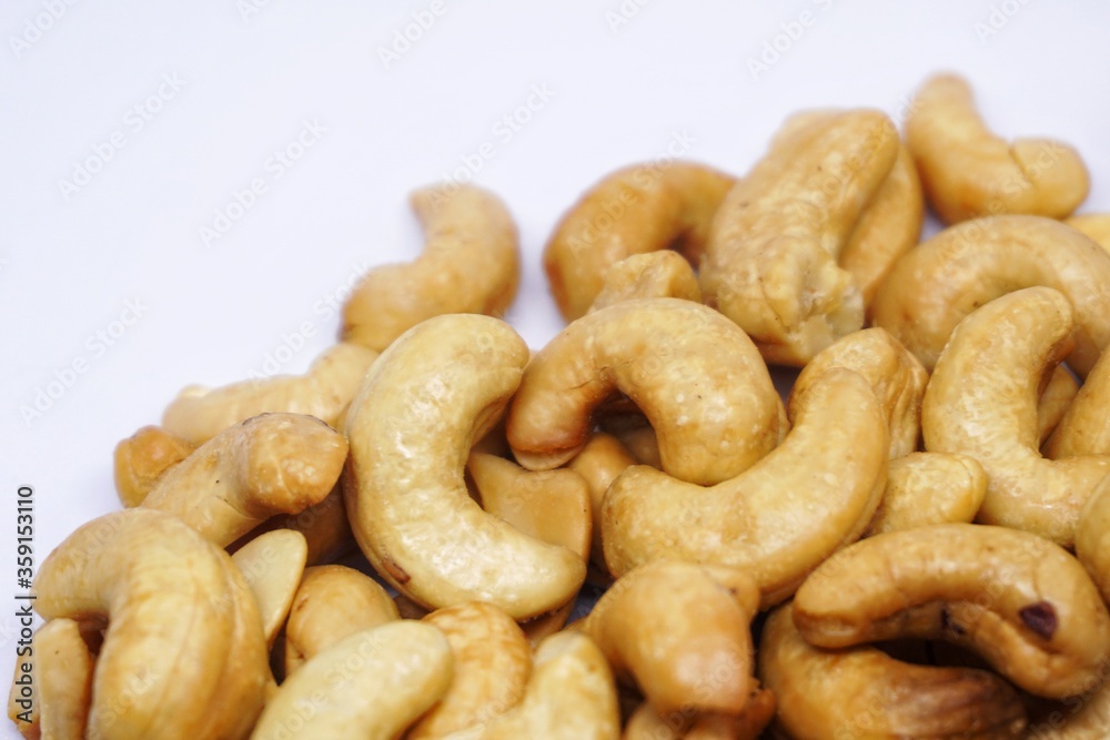 Close up of cashew nuts with white backgorund. Close up of cashew nuts with white backgorund.