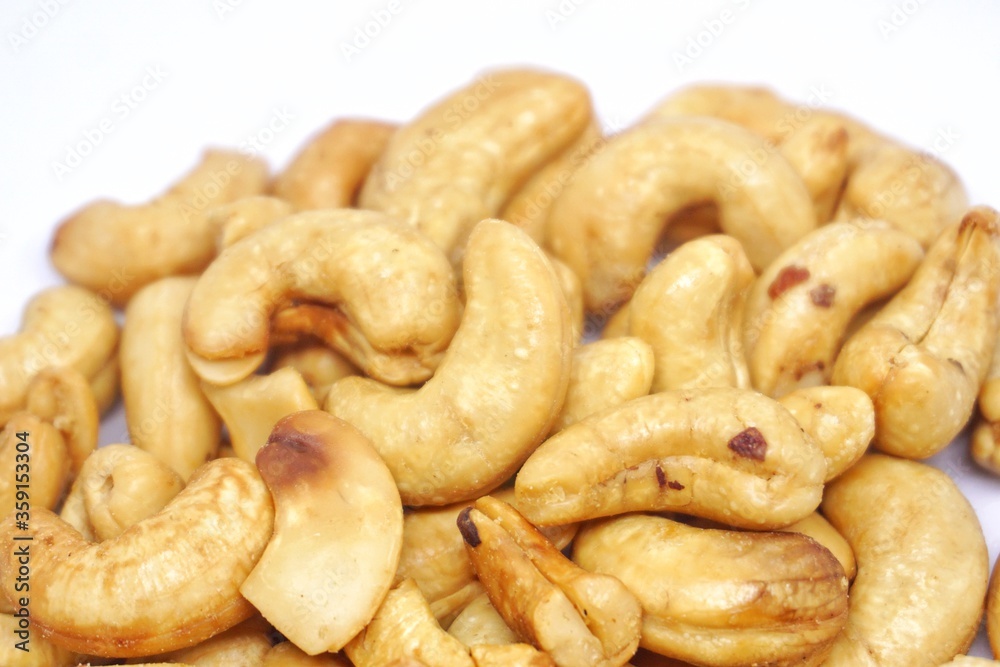 Close up of cashew nuts with white backgorund. Close up of cashew nuts with white backgorund.