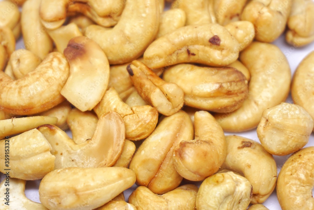 Close up of cashew nuts with white backgorund. Close up of cashew nuts with white backgorund.
