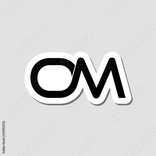 Initial Simple Letter OM Logo Sticker Design isolated on gray background
