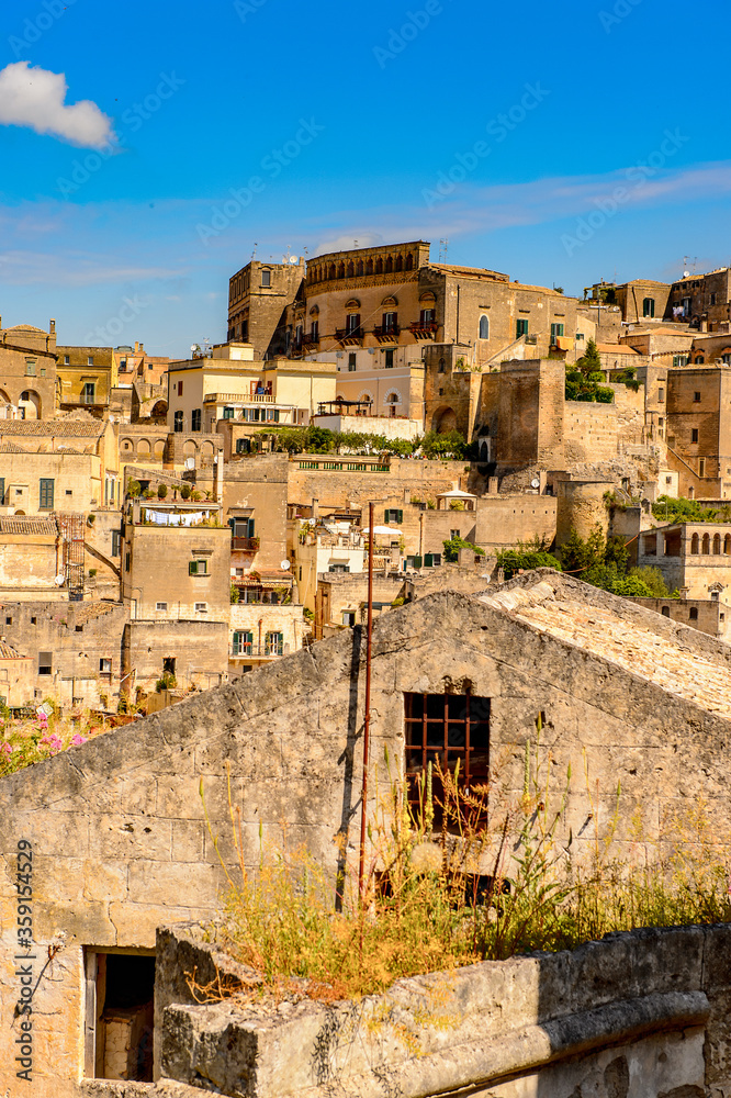 It's Houses in Matera, Puglia, Italy. The Sassi and the Park of the Rupestrian Churches of Matera. UNESCO World Heritage site