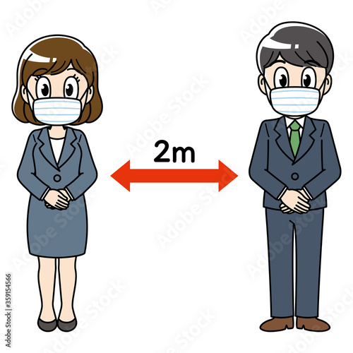 ソーシャルディスタンス スーツ　会社員　男女 2ｍ 全身 social distancing コロナ 予防 矢印　ビジネス　仕事　働く 感染症予防 ソーシャル・ディスタンス 飛沫感染 大人 イラスト 男性 女性 安全 ウイルス 予防 健康  感染予防 ウィルス 感染症対策 風邪予防 感染症 コロナウイルス COVID-19 新型コロナウイルス マスク