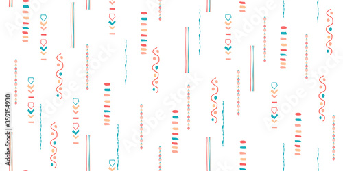 Seamless hand drawn geometric pattern with national striped color background. Ornamental traditional, ethnic. Great for fabric and textile, wallpaper, packaging.