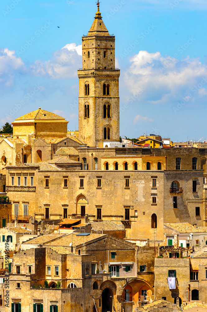 It's Cathedral of Matera, Puglia, Italy. The Sassi and the Park of the Rupestrian Churches of Matera. UNESCO World Heritage