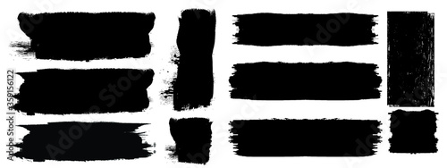 Grunge Paint Roller . Vector brush Stroke . Distressed banner . Black stripes isolated. paintbrush collection . Modern Textured shape . Dry border in Black . Bulge lines