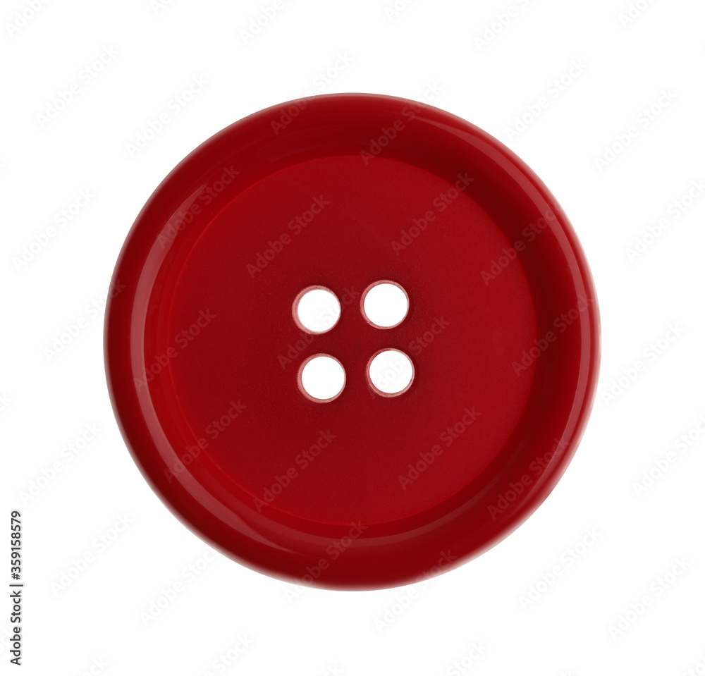 Red plastic sewing button isolated on white Red plastic sewing button isolated on white