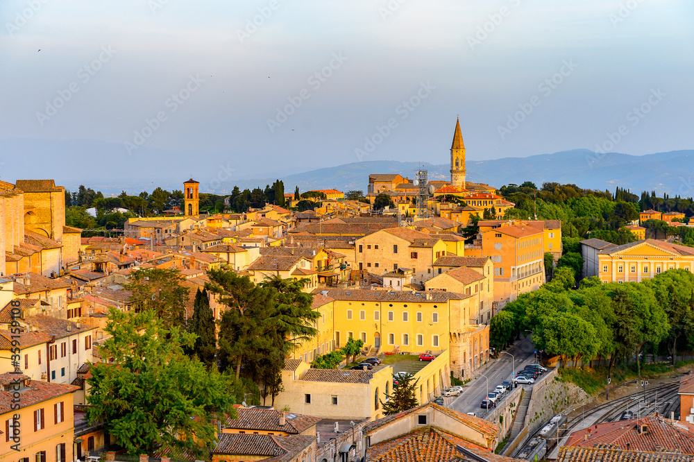 It's Panoramic eveninig view of Perugia, Umbria, Italy