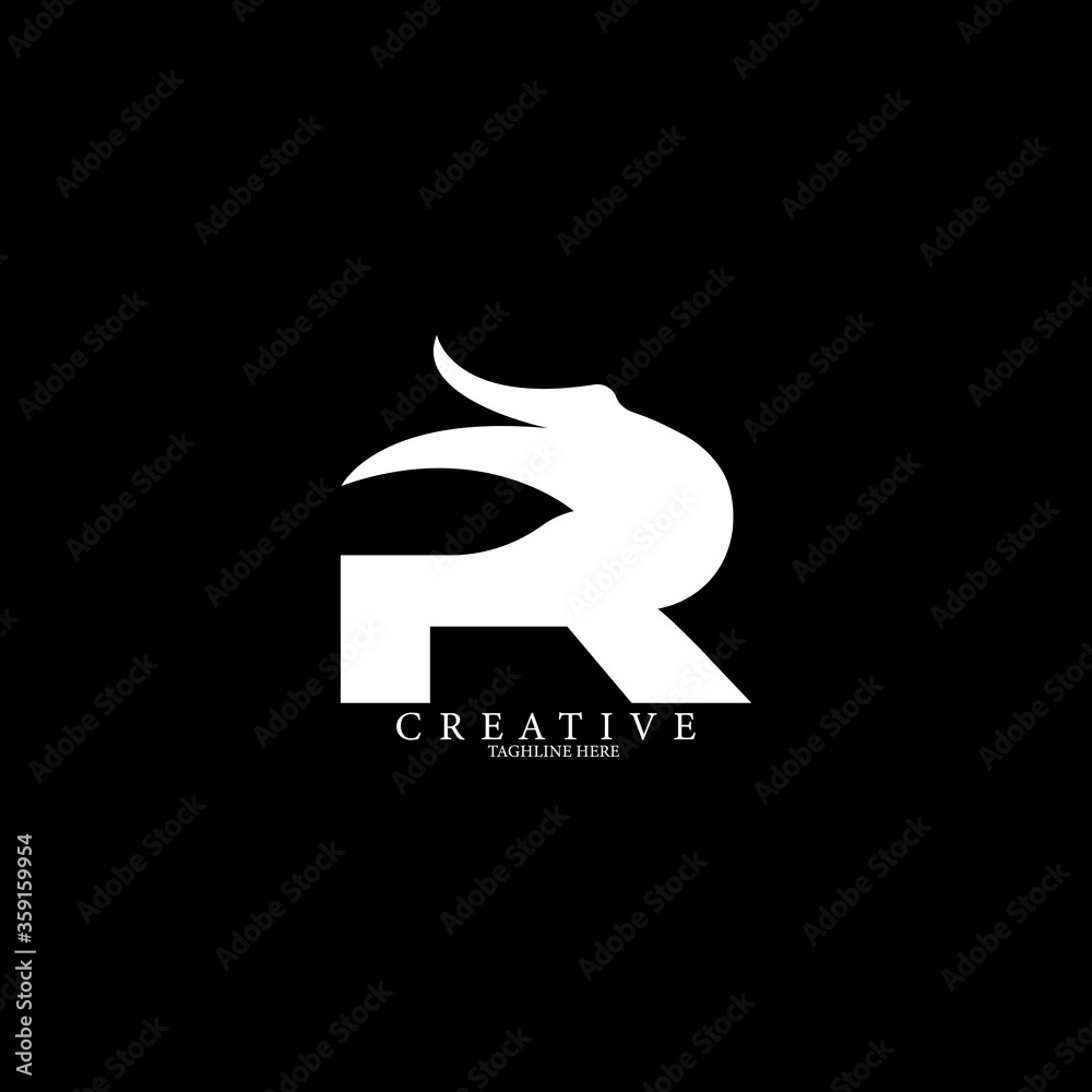 Obraz premium The Rhinoceros Hornbill head concept simple flat R letter logo design