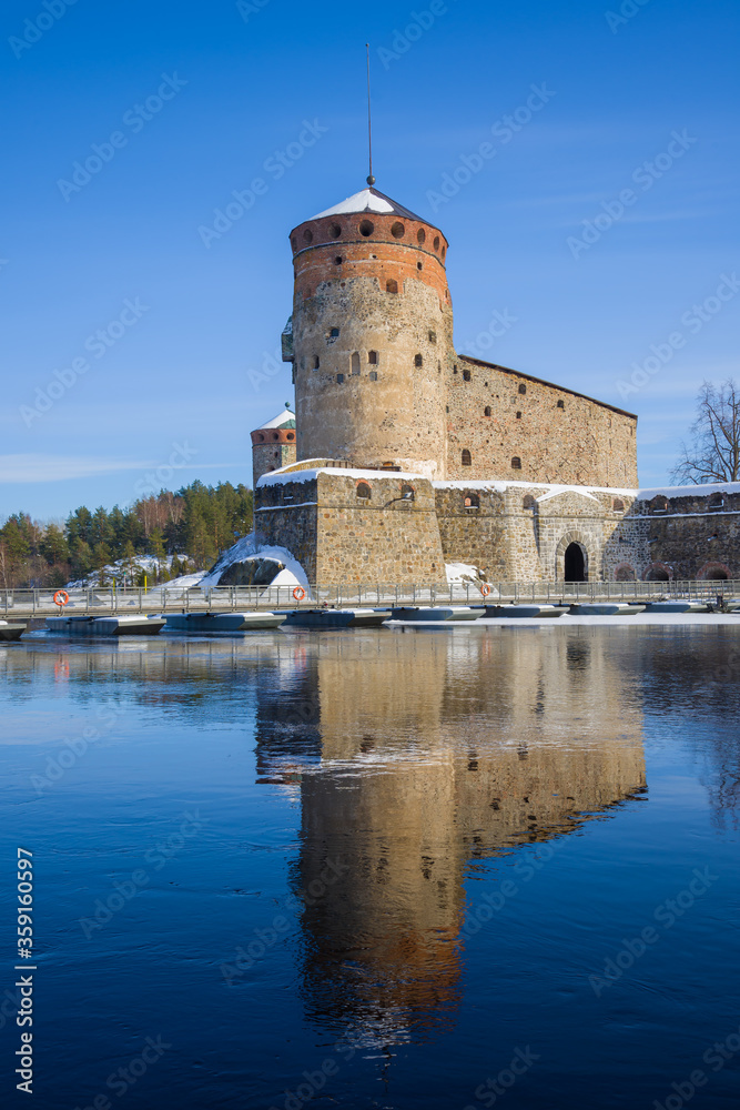 Main tower of the old fortress Olavinlinna on a sunny March day. Savonlinna, Finland