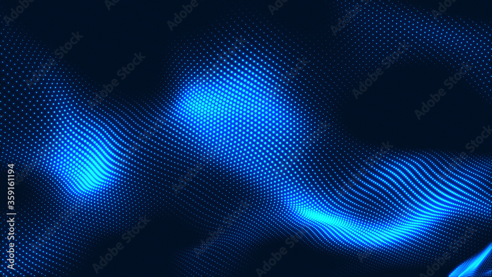 Dot white blue wave light screen gradient texture background. Abstract  technology big data digital background. 3d rendering.