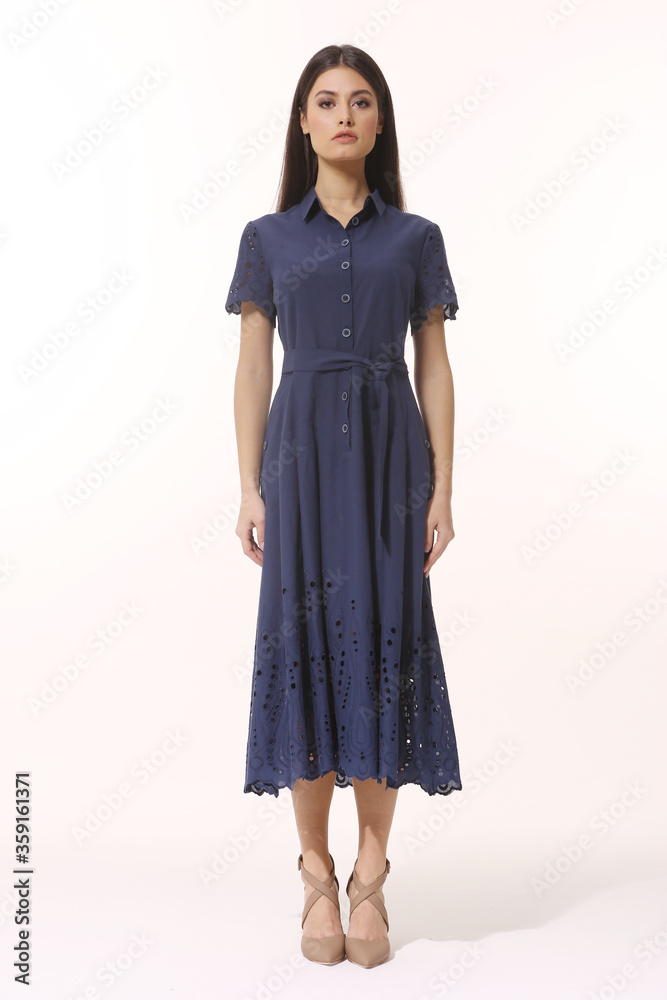 business woman executive posing in formal blue long skirt summer dress business woman executive posing in formal blue long skirt summer dress