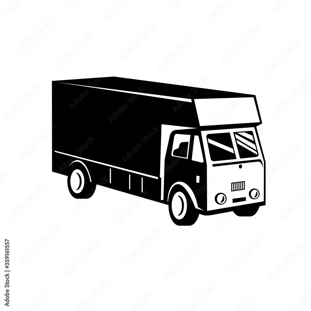 Delivery Van Viewed from a High Angle Retro Black and White Delivery Van Viewed from a High Angle Retro Black and White