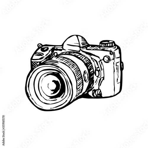 DSLR Digital Still Image Camera with Zoom Drawing Side Black and White