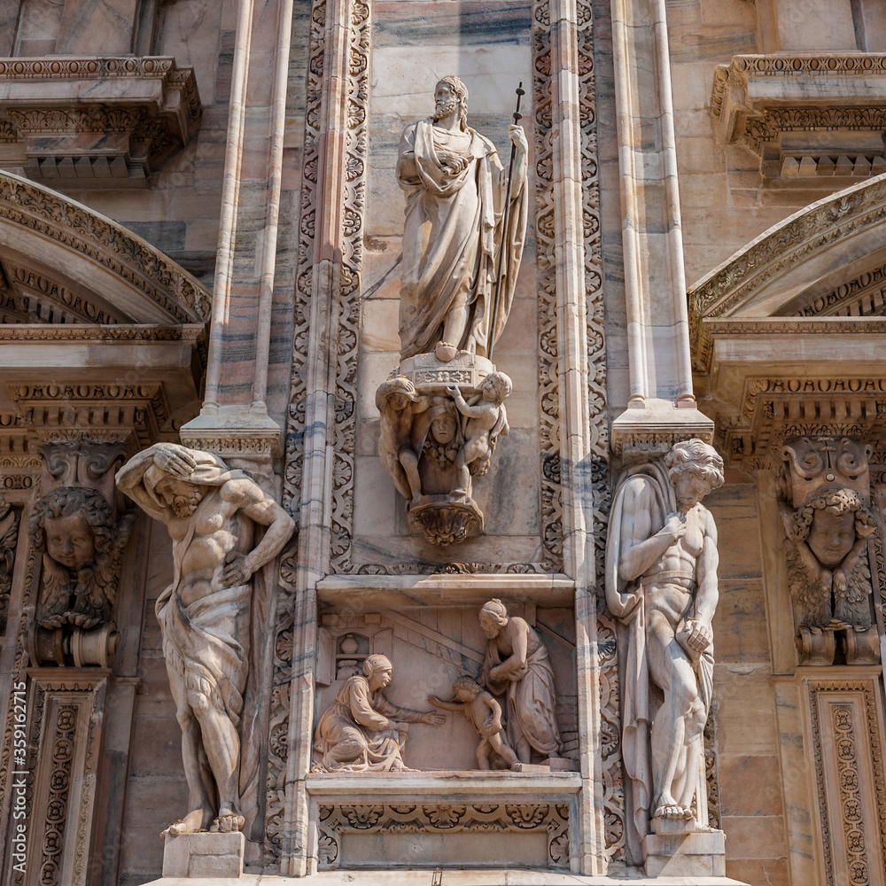It's Beautiful Sculptures on the Milan Cathedral (Duomo di Milano), the largest cathedral in Italy